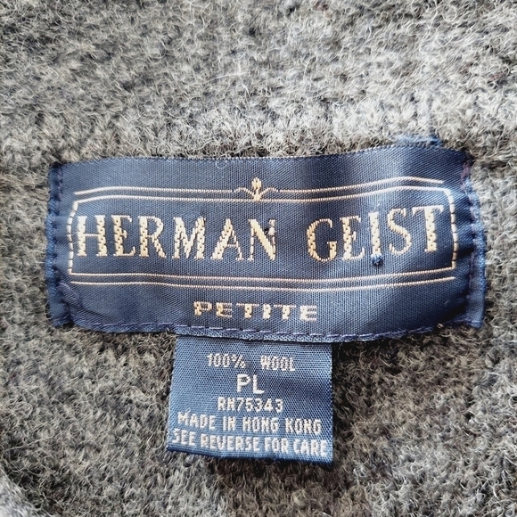 VTG HERMAN GEIST Large Gray Double Breasted Cardigan Jacket Sweater Boiled Wool - Picture 8 of 10